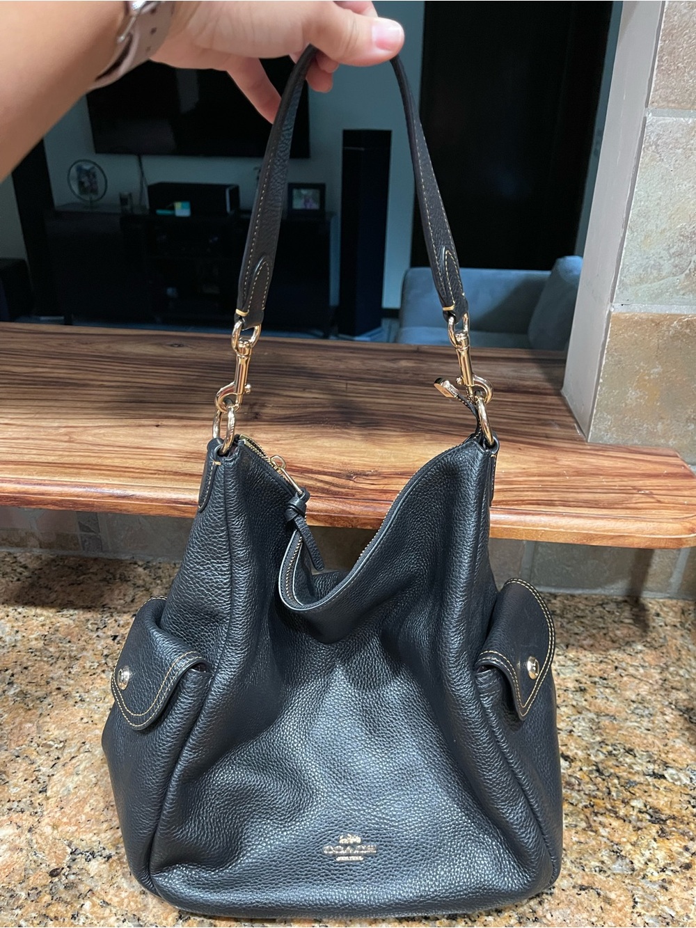 Coach Black Pebbled Leather Shoulder Bag with Gold Hardware